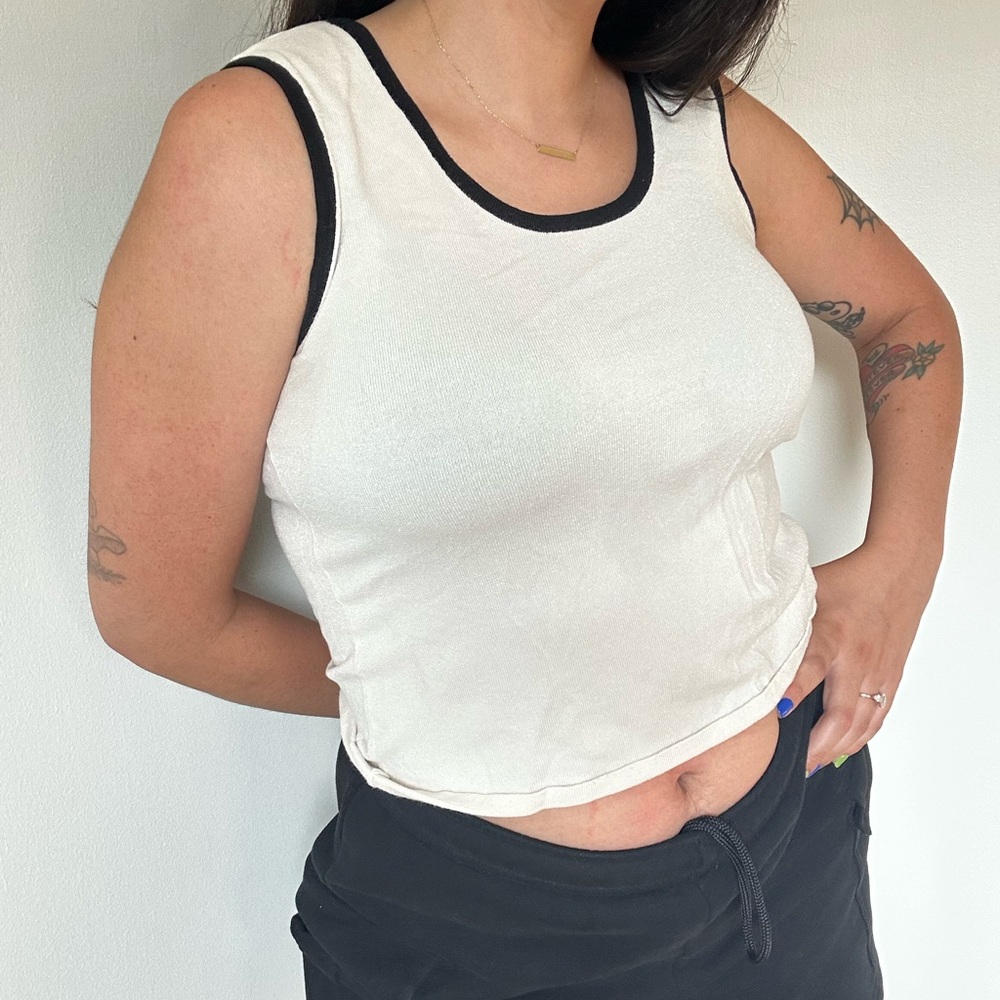 Women's White and Black Tank Top
